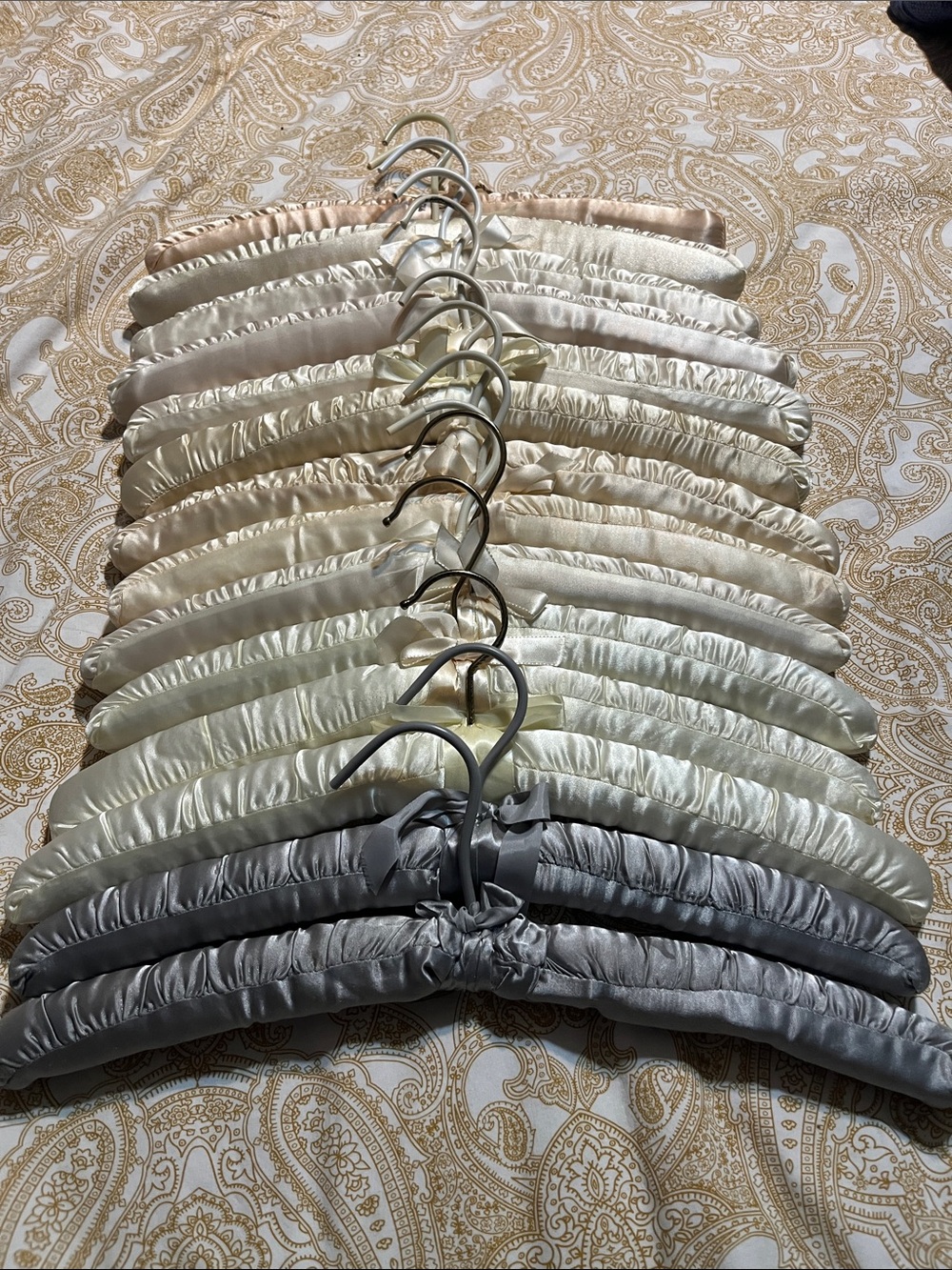 Set of 14 Silk-Padded Satin Hangers - Assorted Neutral Colors